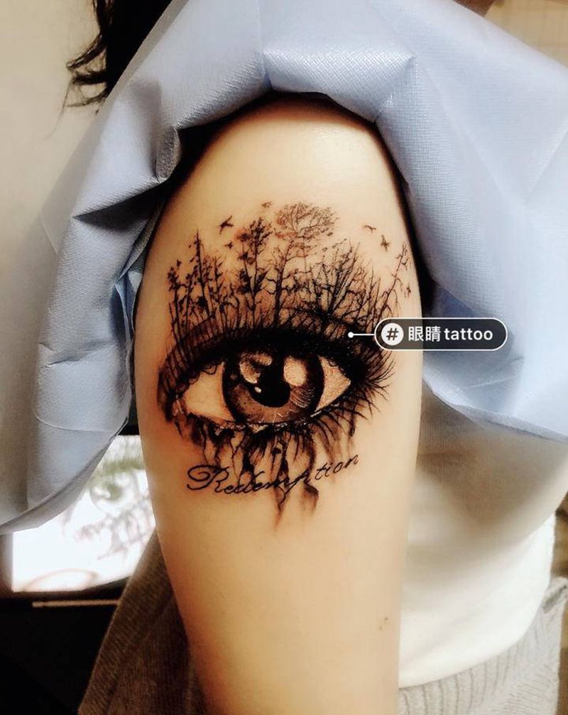 眼睛纹身图片_手臂欧美写实纹身图案