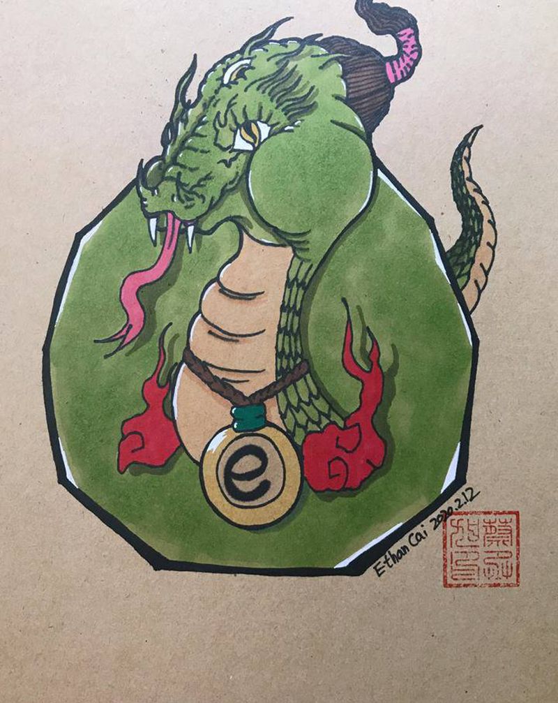 达摩+巳蛇纹身图片_水彩纹身图案