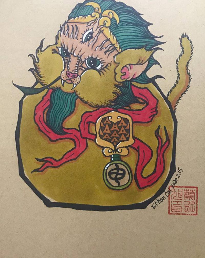 达摩+申猴纹身图片_水彩纹身图案