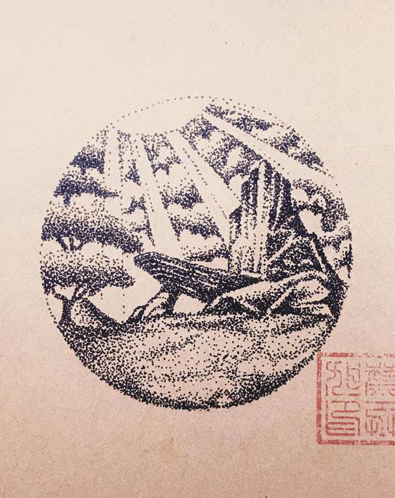 阳光纹身图片_点刺纹身图案