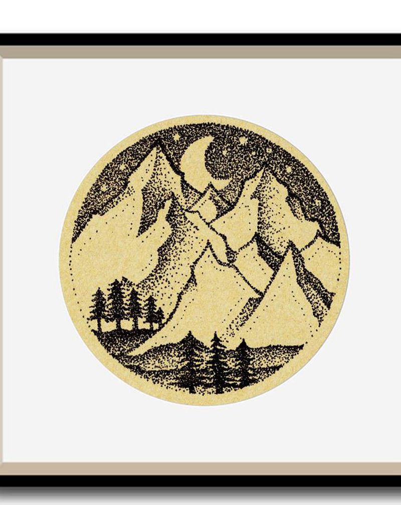 点刺风格星空山纹身图片_点刺纹身图案