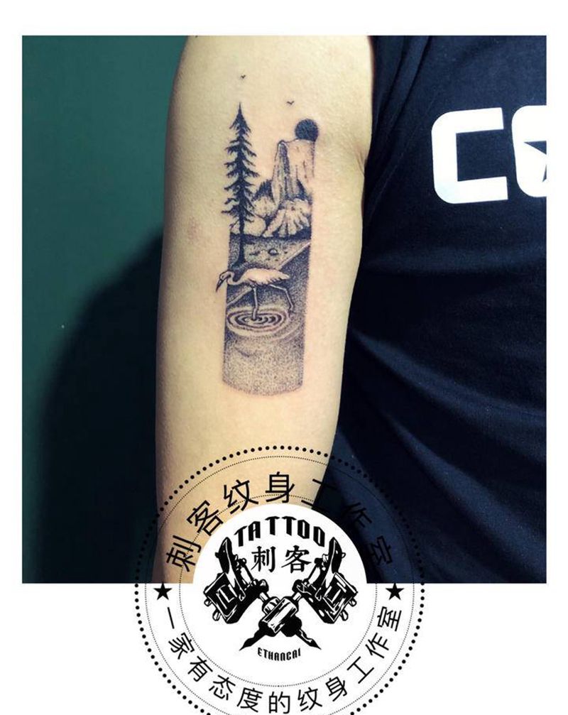 点刺风景纹身图片_点刺纹身图案