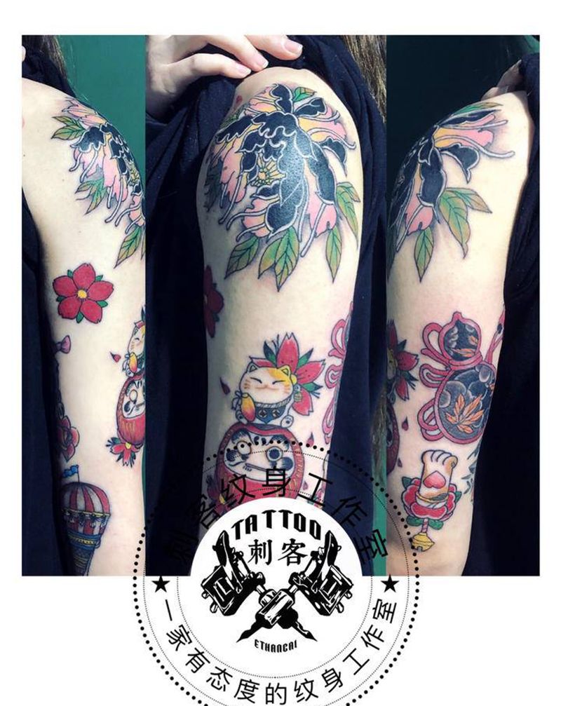 花臂拼接纹身图片_手臂纹身图案