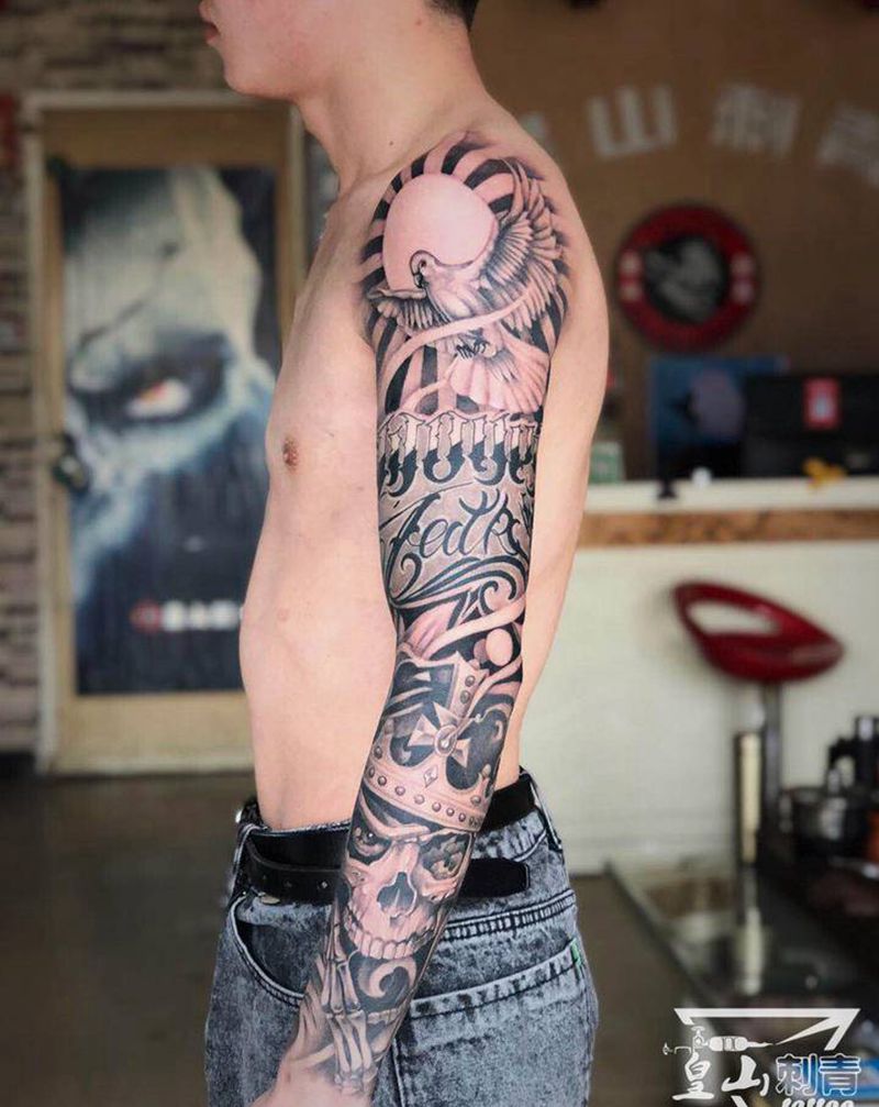 欧美花臂纹身图片_手臂手部欧美写实花体字纹身图案