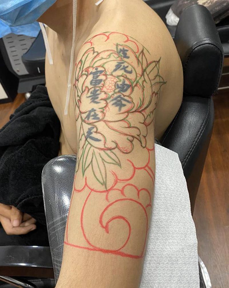 生死有命，富贵在人纹身图片_肩部纹身图案