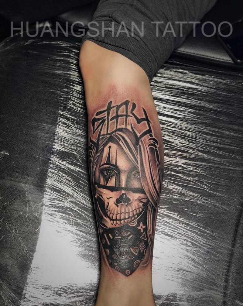 遮盖纹身图片_腿部欧美写实遮盖纹身图案