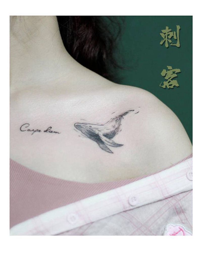 鲸鱼纹身图片_肩部纹身图案