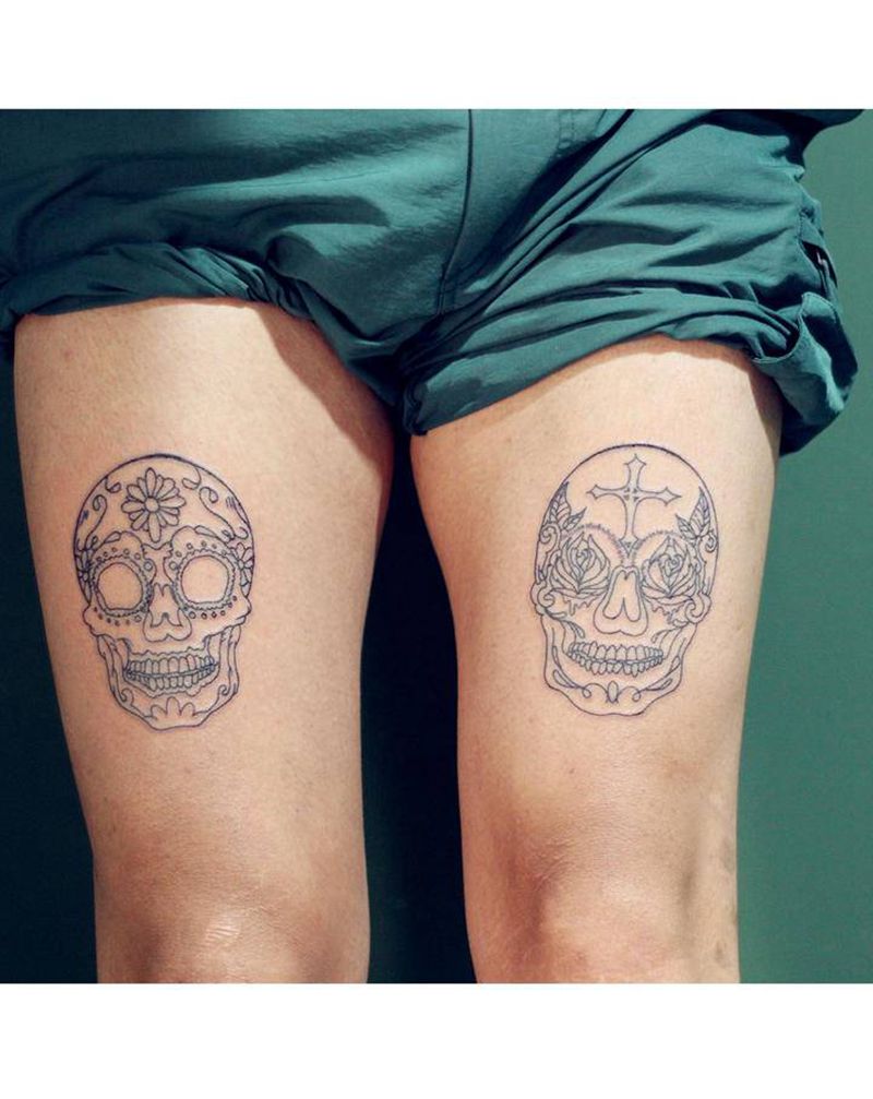 嘎巴拉线稿纹身图片_腿部纹身图案