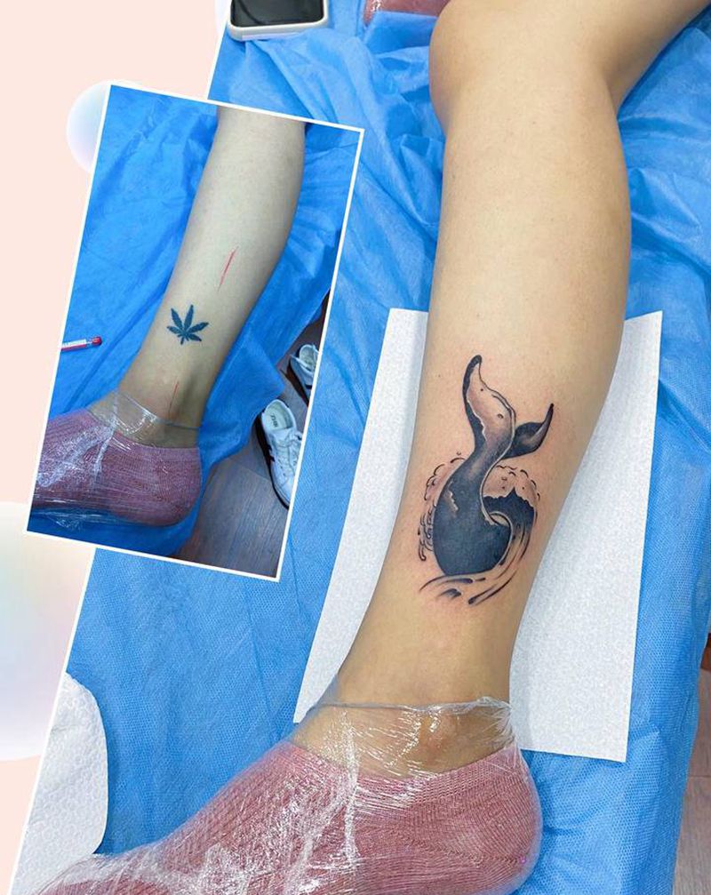 惊喜的鲸纹身图片_脚部纹身图案