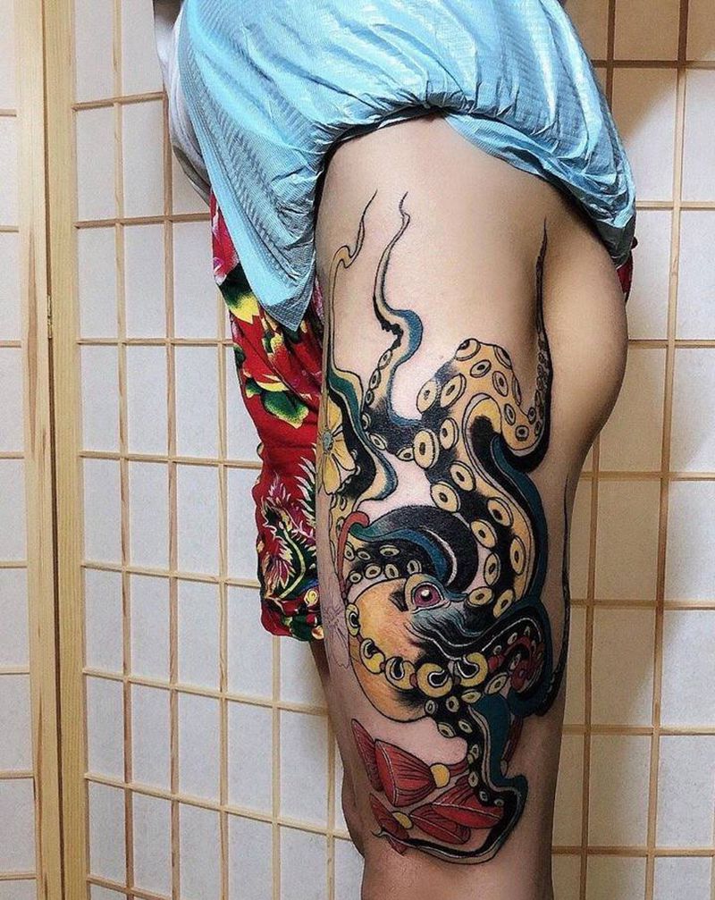 Big  octpous纹身图片_腿部New School纹身图案