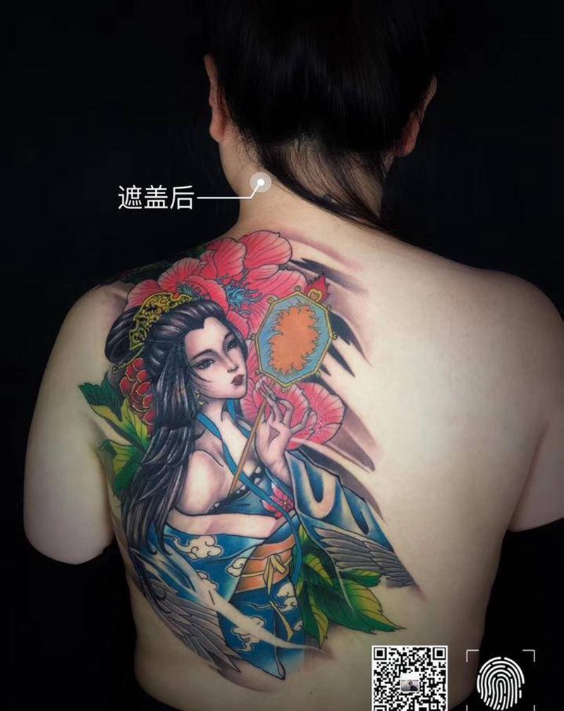 遮盖纹身图片_背部新传统遮盖纹身图案