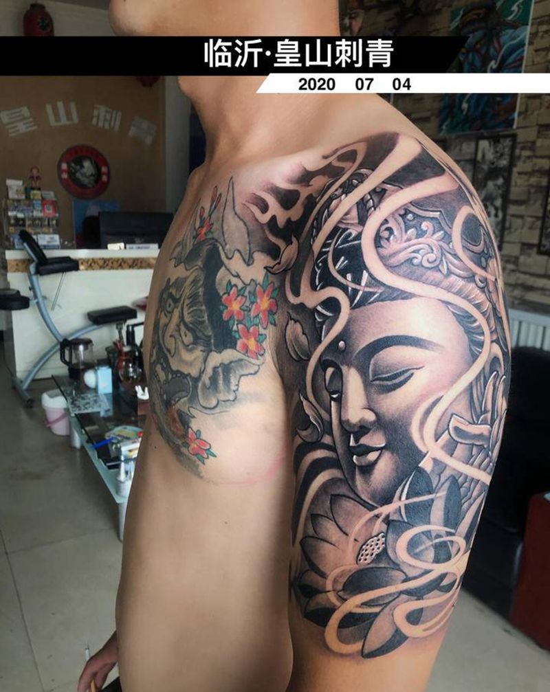 菩萨纹身图片_手臂新传统纹身图案