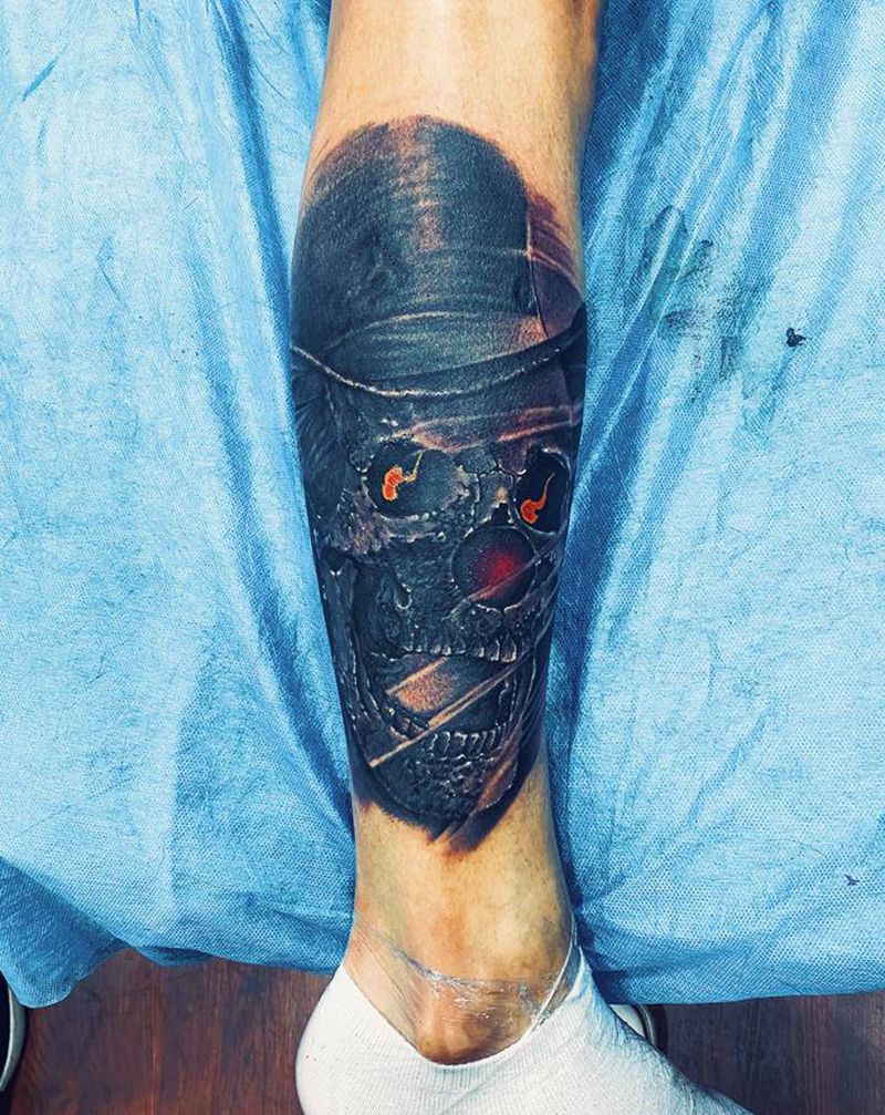 骷髅纹身图片_腿部纹身图案