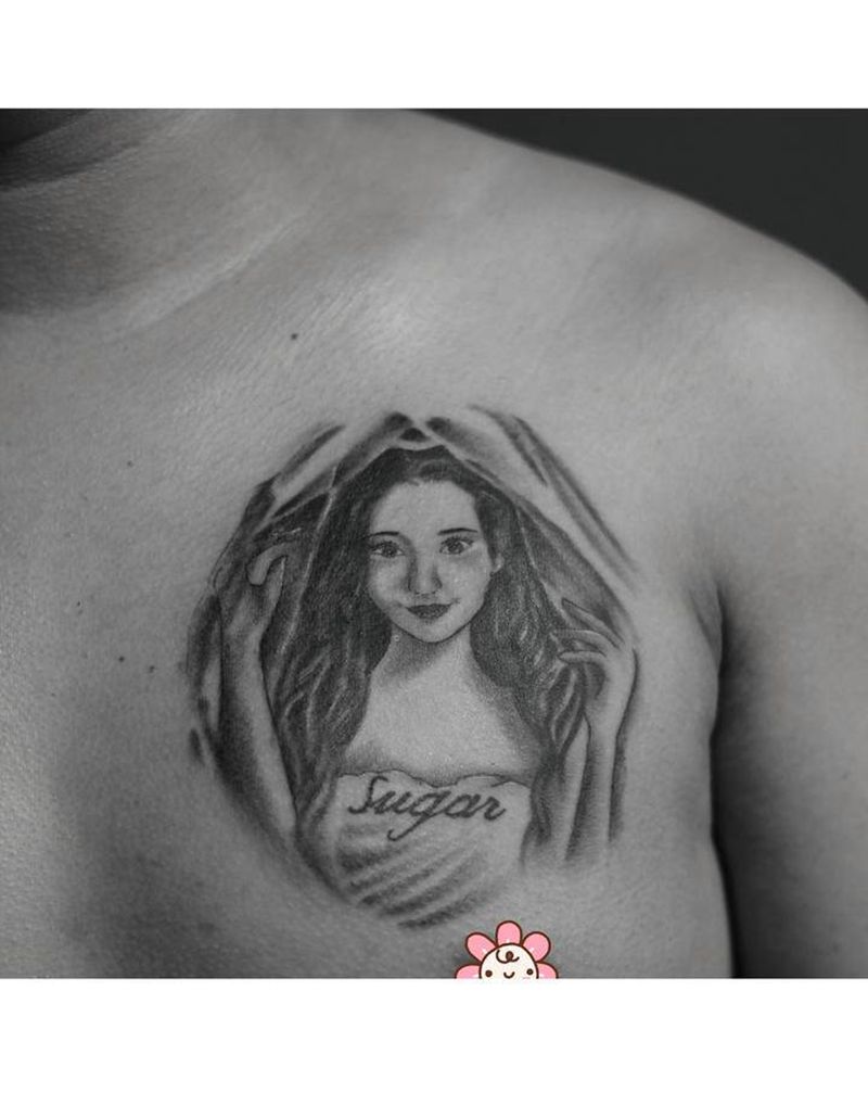 女朋友数码绘画纹身图片_胸部纹身图案