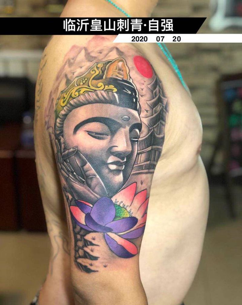 菩萨纹身图片_手臂新传统纹身图案