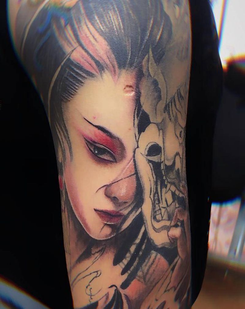 艺伎纹身图片_手臂新传统纹身图案