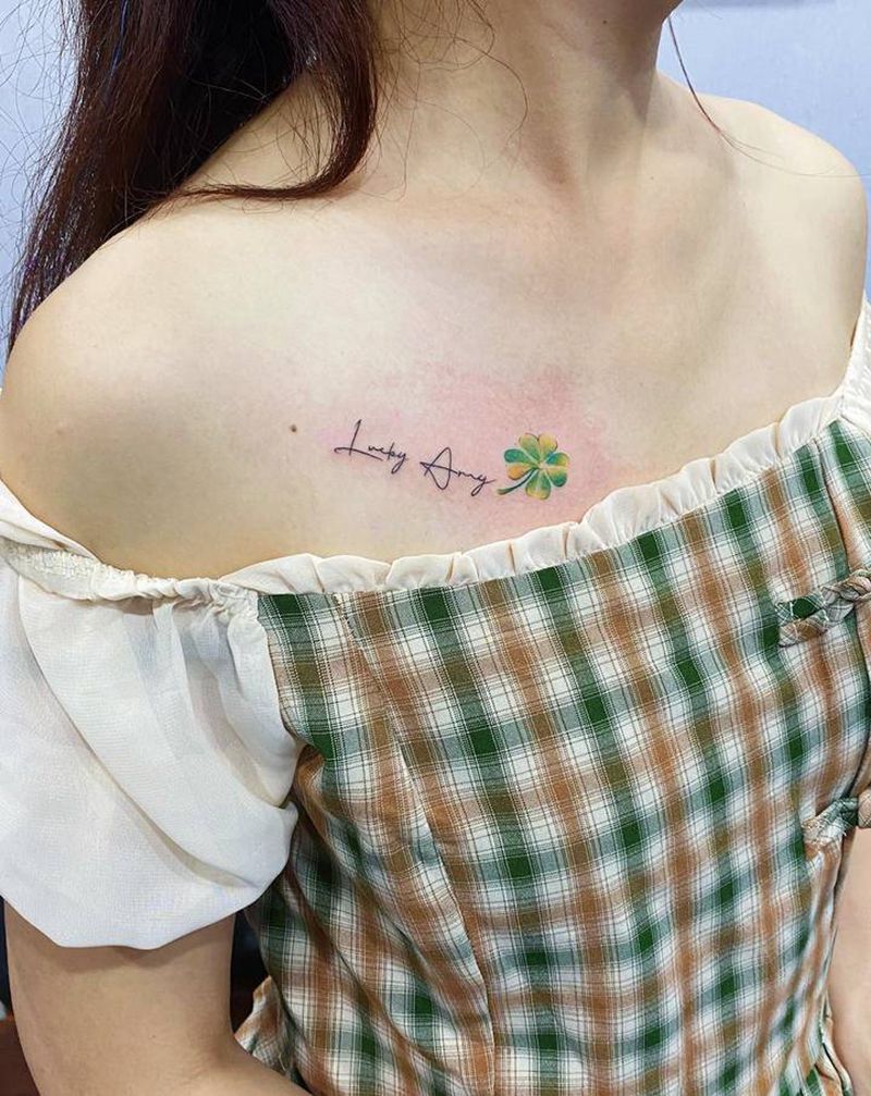 四叶草纹身图片_颈部纹身图案