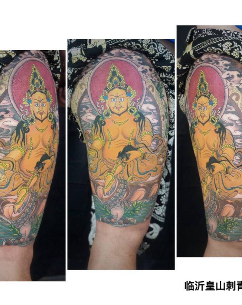 黄财神纹身图片_腿部老传统纹身图案