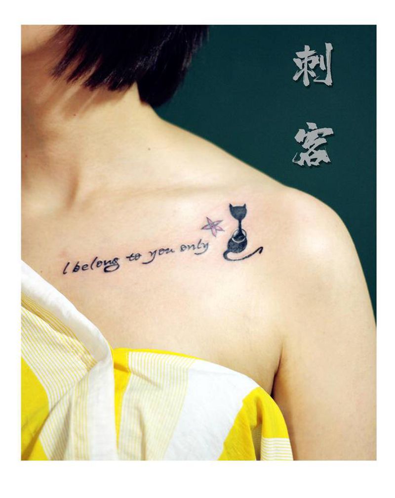 猫咪纹身图片_肩部纹身图案