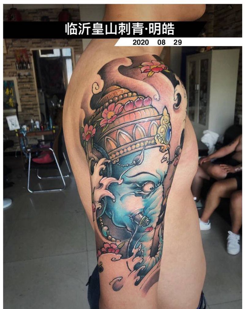 象神修改纹身图片_手臂新传统修改纹身图案