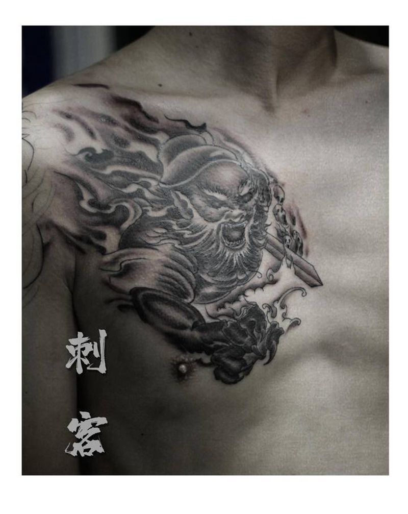 钟馗天师纹身图片_胸部纹身图案