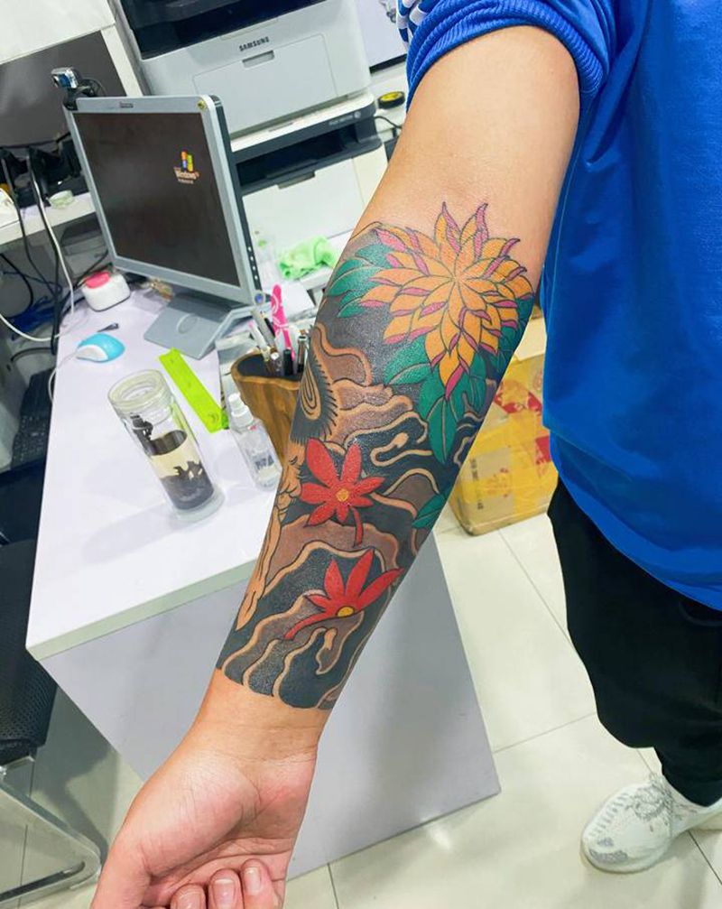 老传统一角纹身图片_手臂纹身图案