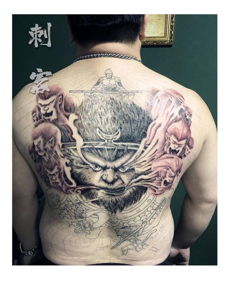 猴子满背2.0纹身图片_背部纹身图案