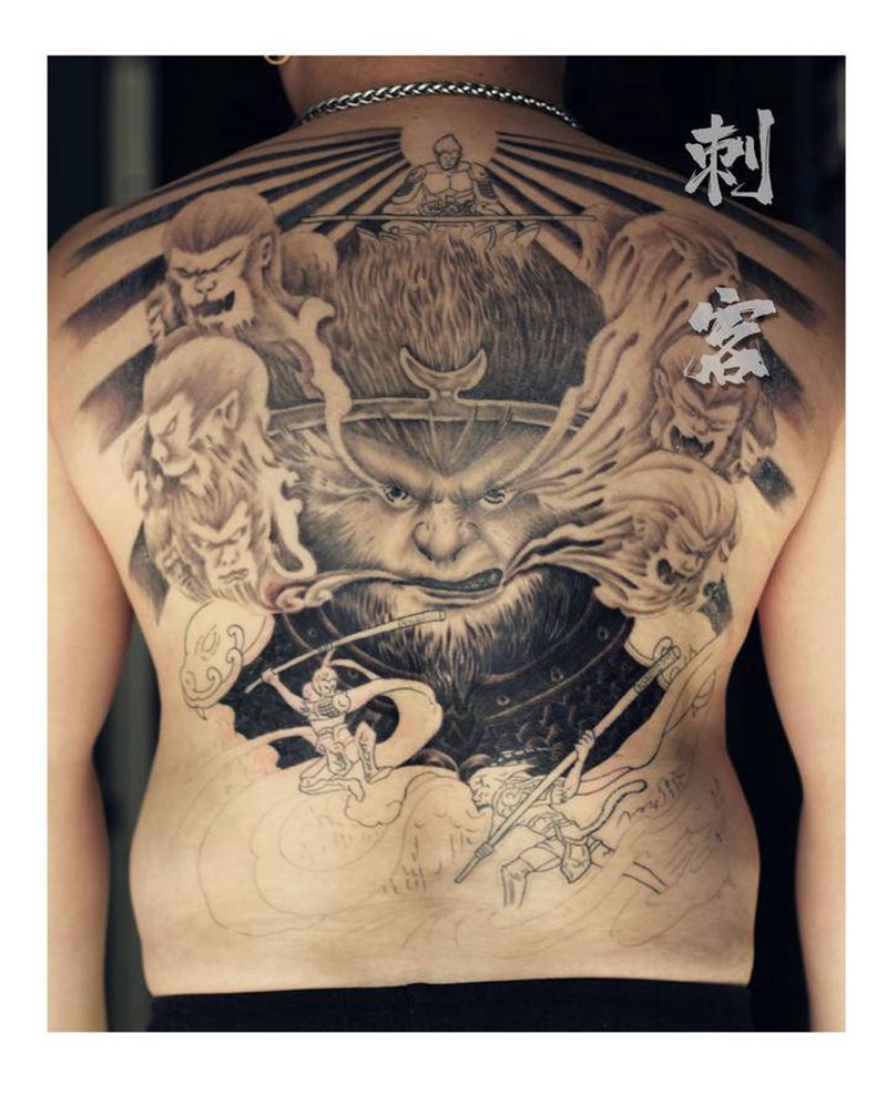 猴子（未完成）纹身图片_背部纹身图案