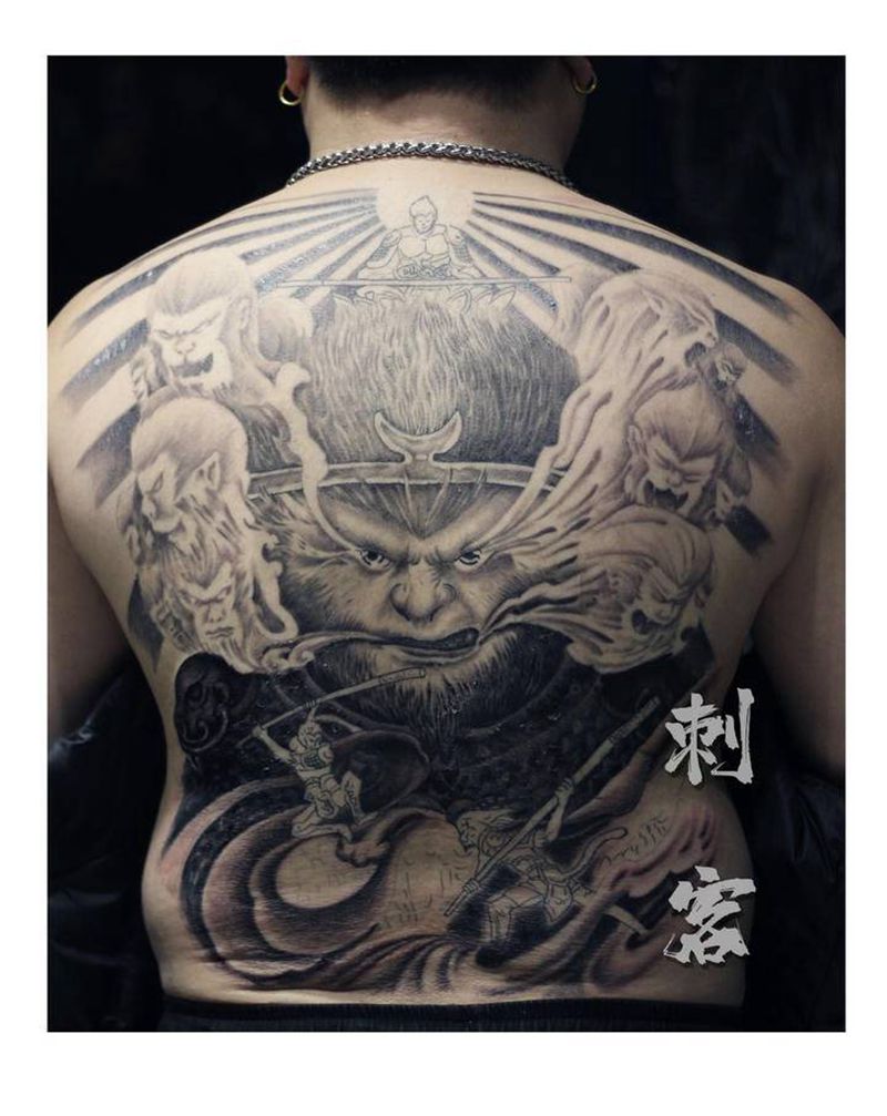 猴子4.0纹身图片_背部纹身图案