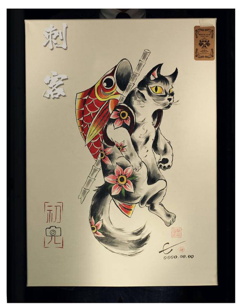 喵星人手绘纹身图片_水彩纹身图案