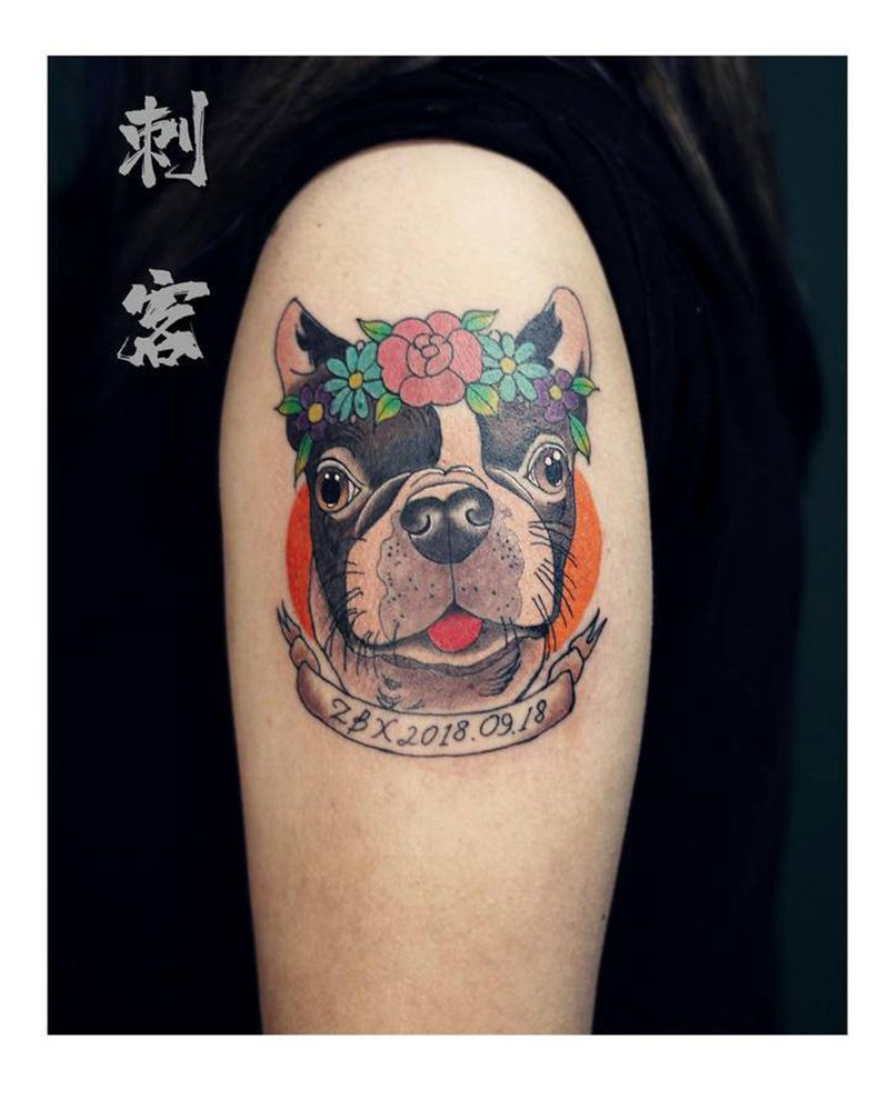 法斗纹身图片_手臂纹身图案