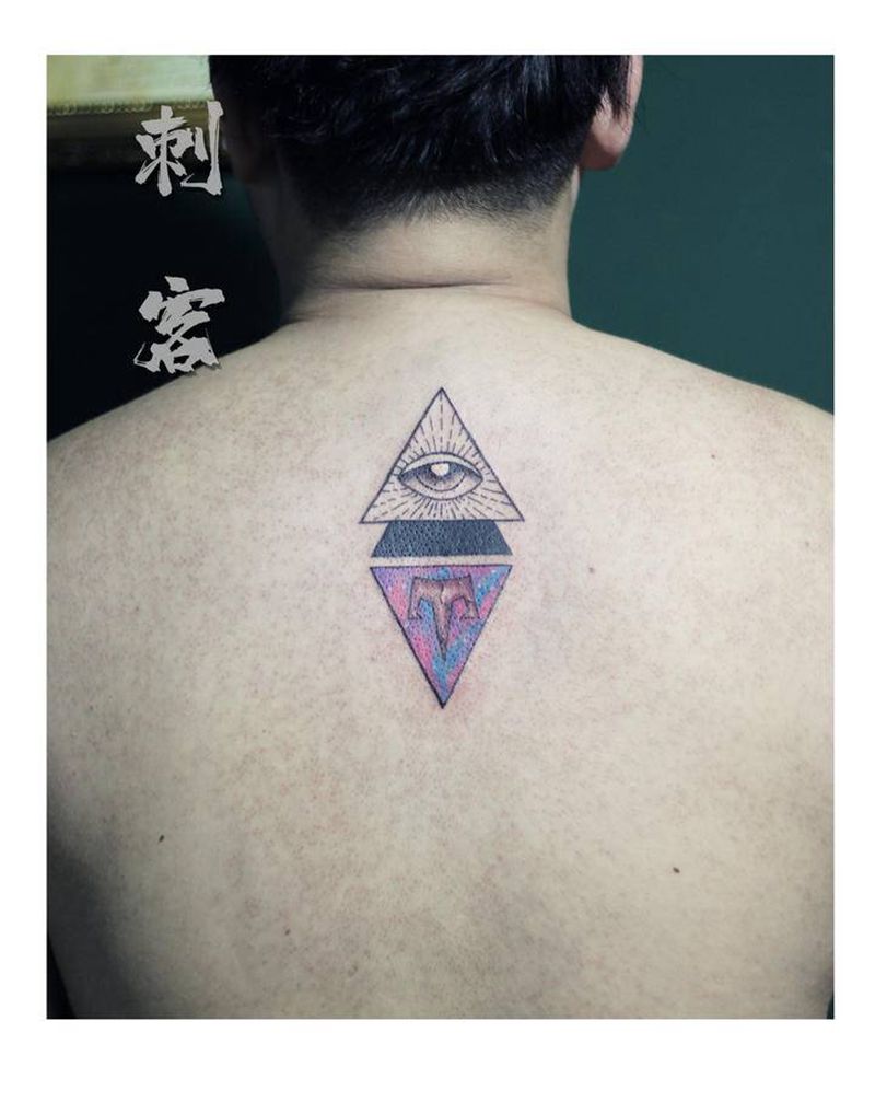 星空全世之眼纹身图片_颈部纹身图案