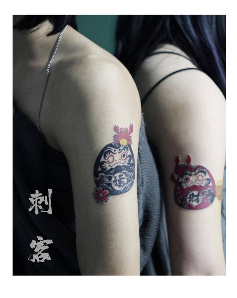 达摩情侣纹身纹身图片_手臂纹身图案
