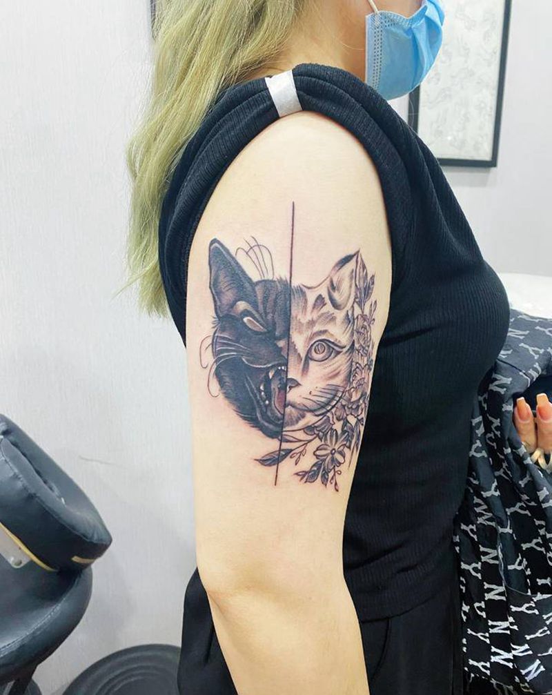 ☯️猫咪纹身图片_手臂纹身图案
