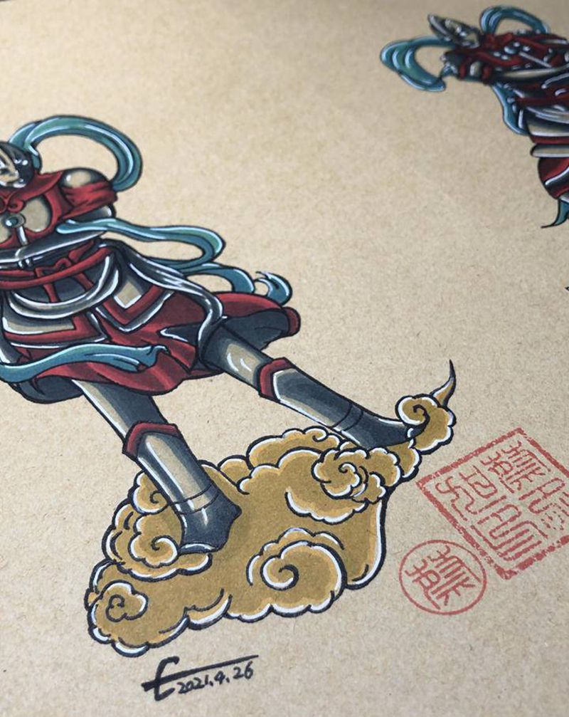 奥特门神纹身图片_水彩纹身图案