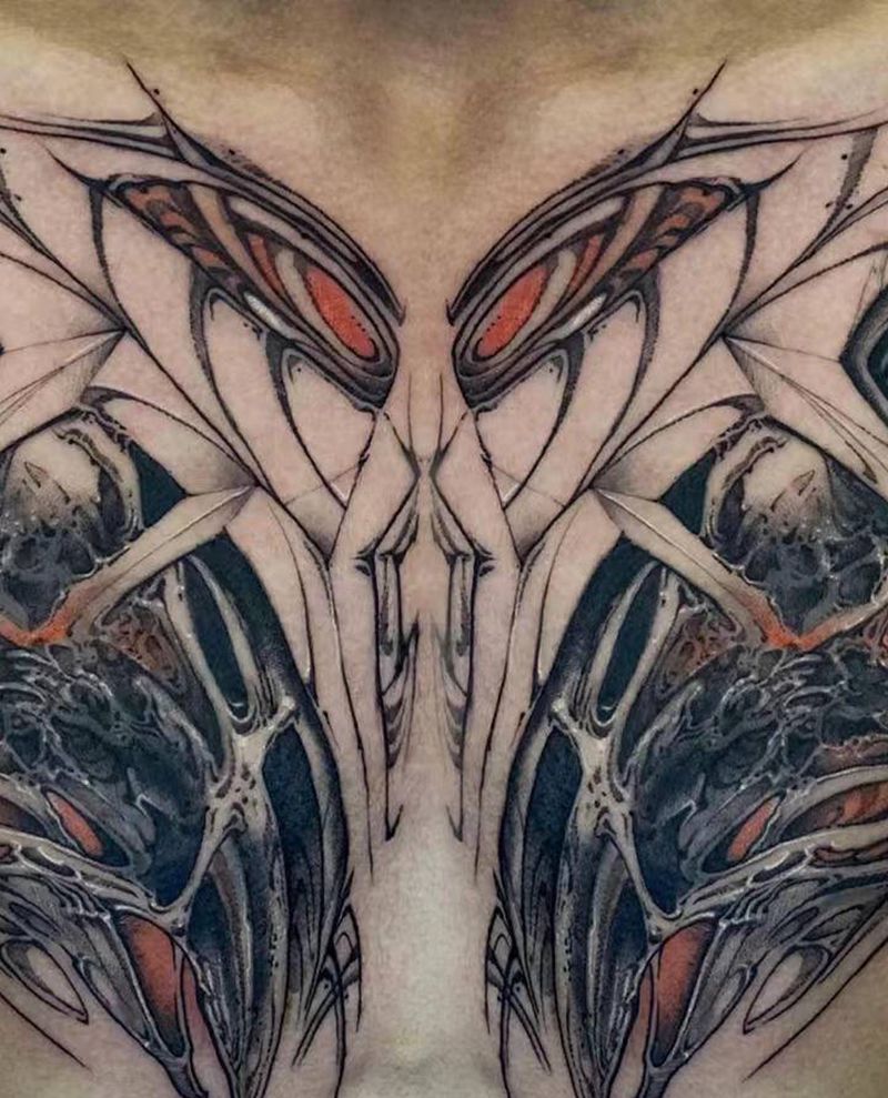 开启生化纹身图片_胸部纹身图案