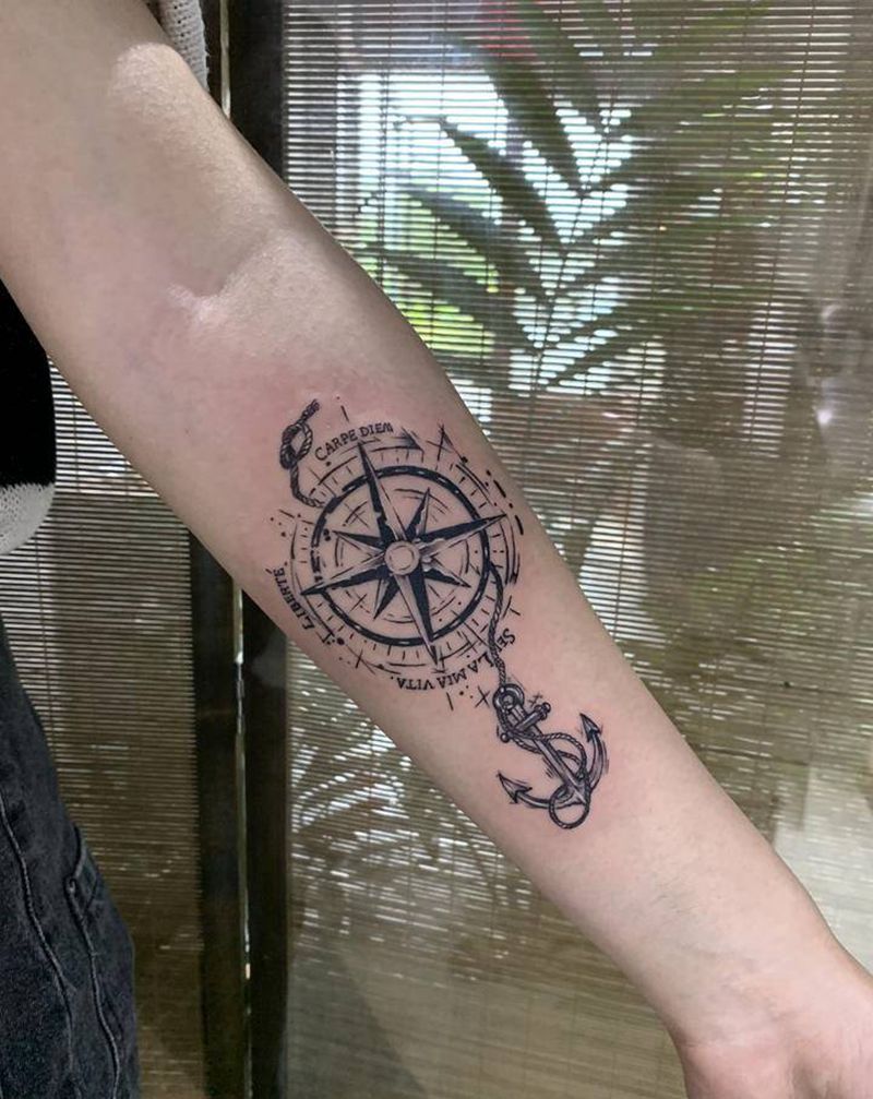 情侣纹身船锚纹身图片_手臂点刺几何纹身图案