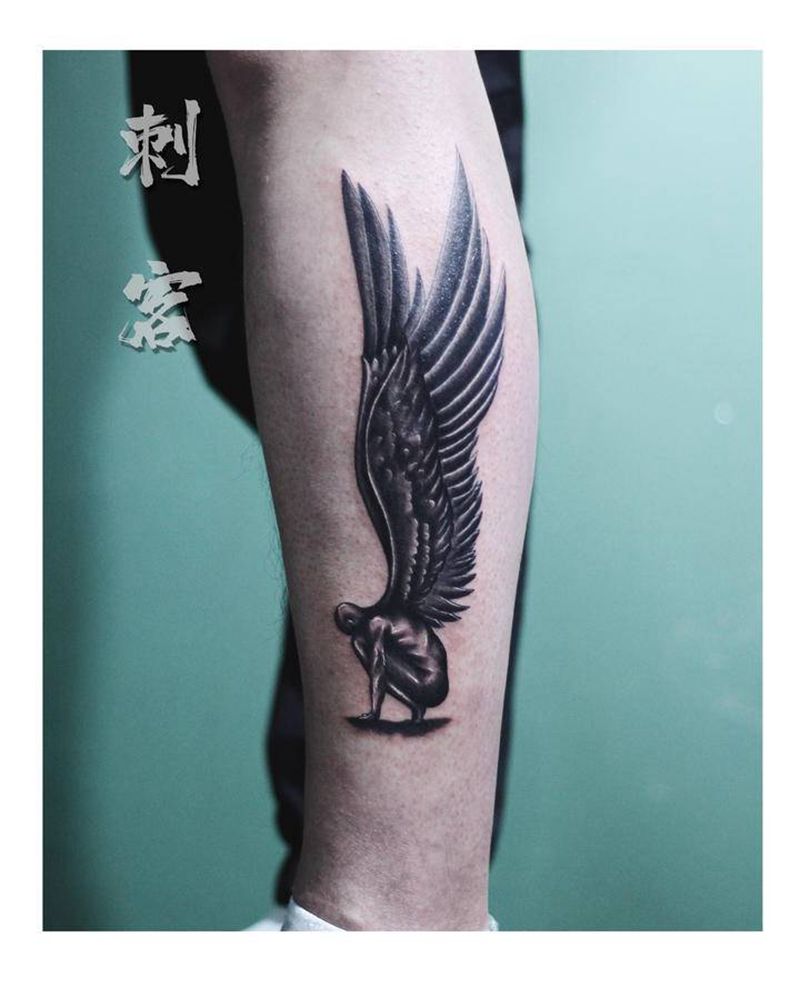 炽天使纹身图片_腿部纹身图案