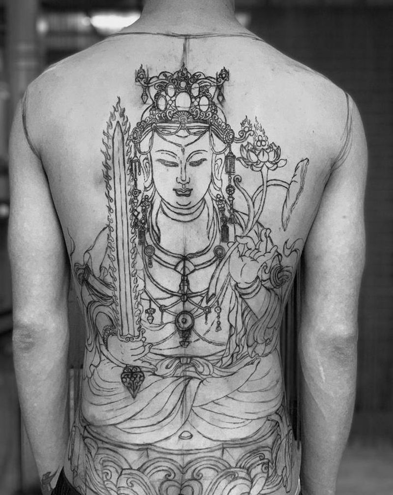 虚空藏菩萨纹身图片_背部纹身图案