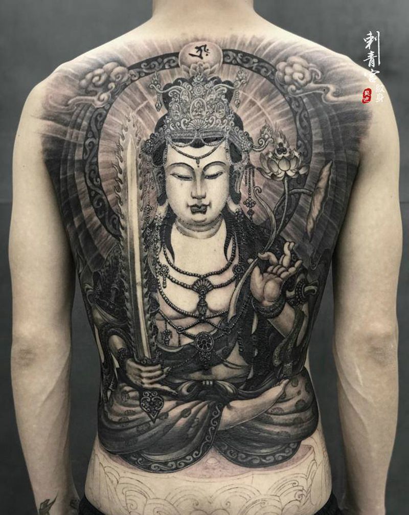 虚空藏菩萨纹身图片_背部纹身图案