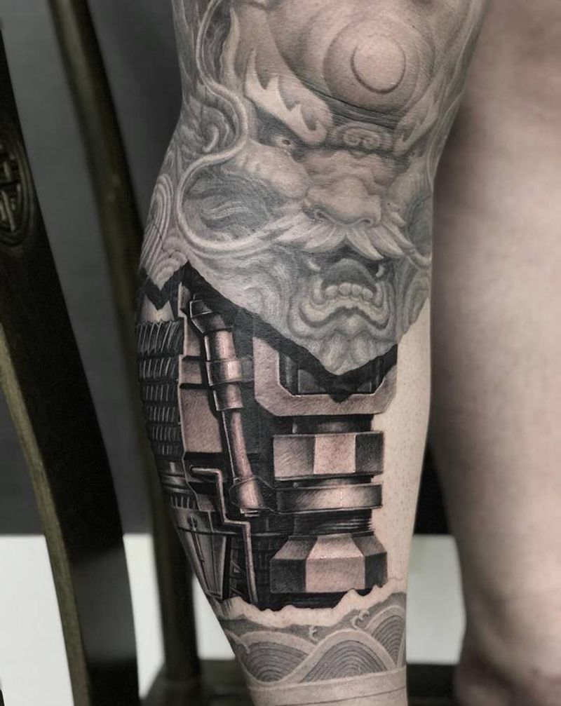 机械未完纹身图片_腿部纹身图案