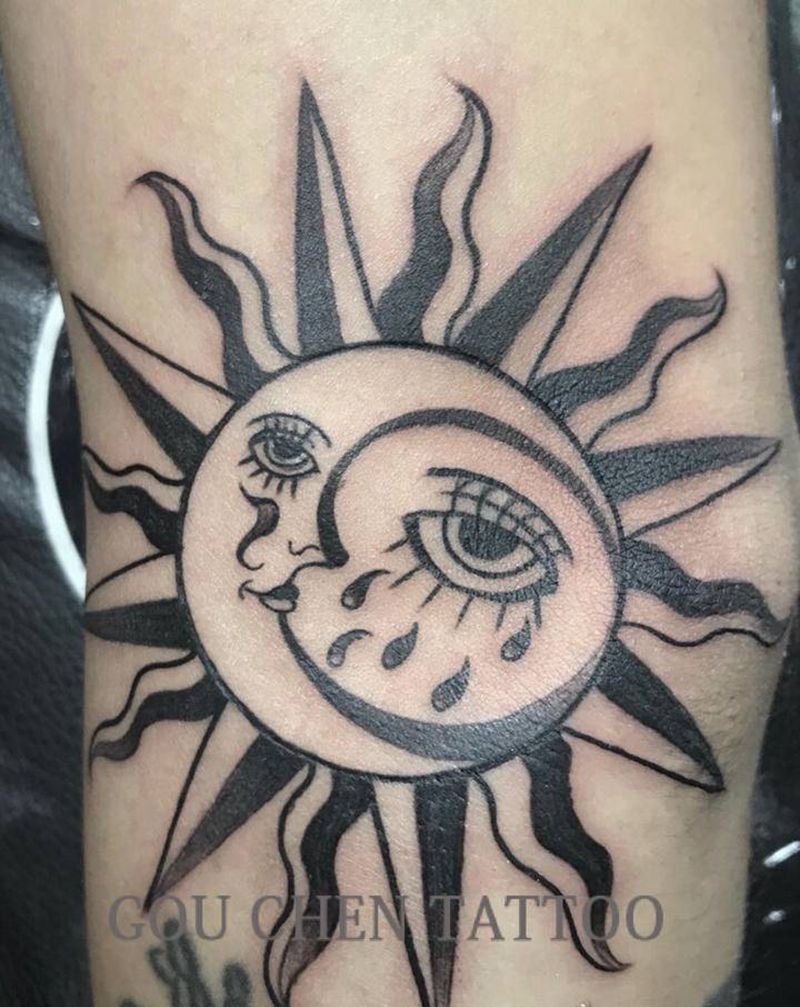 太阳纹身图片_手臂Old School纹身图案