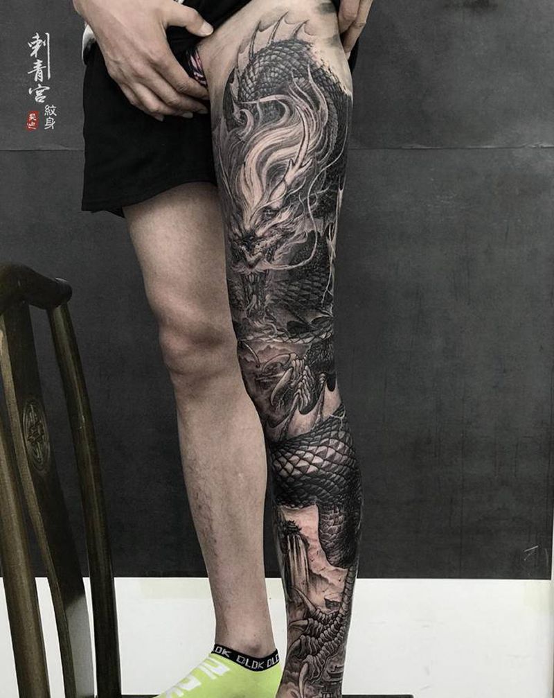龙纹身图片_背部新传统纹身图案