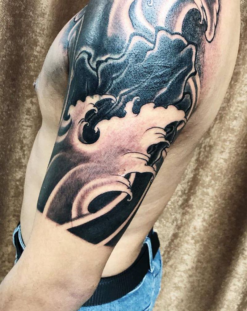 浪花遮盖作品纹身图片_手臂纹身图案