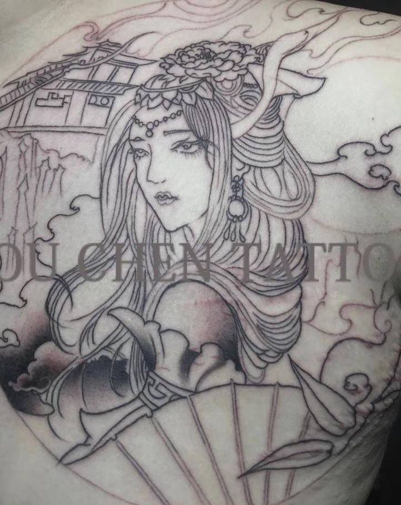 半胛纹身图片_胸部新传统纹身图案