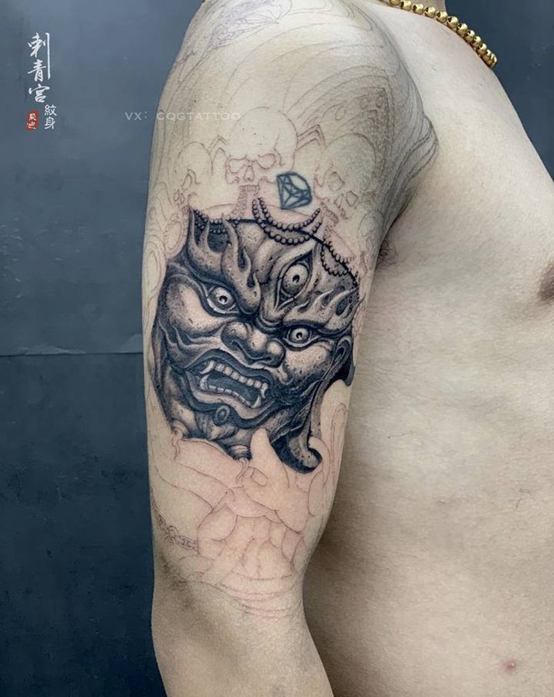 金刚手菩萨纹身图片_肩部新传统纹身图案
