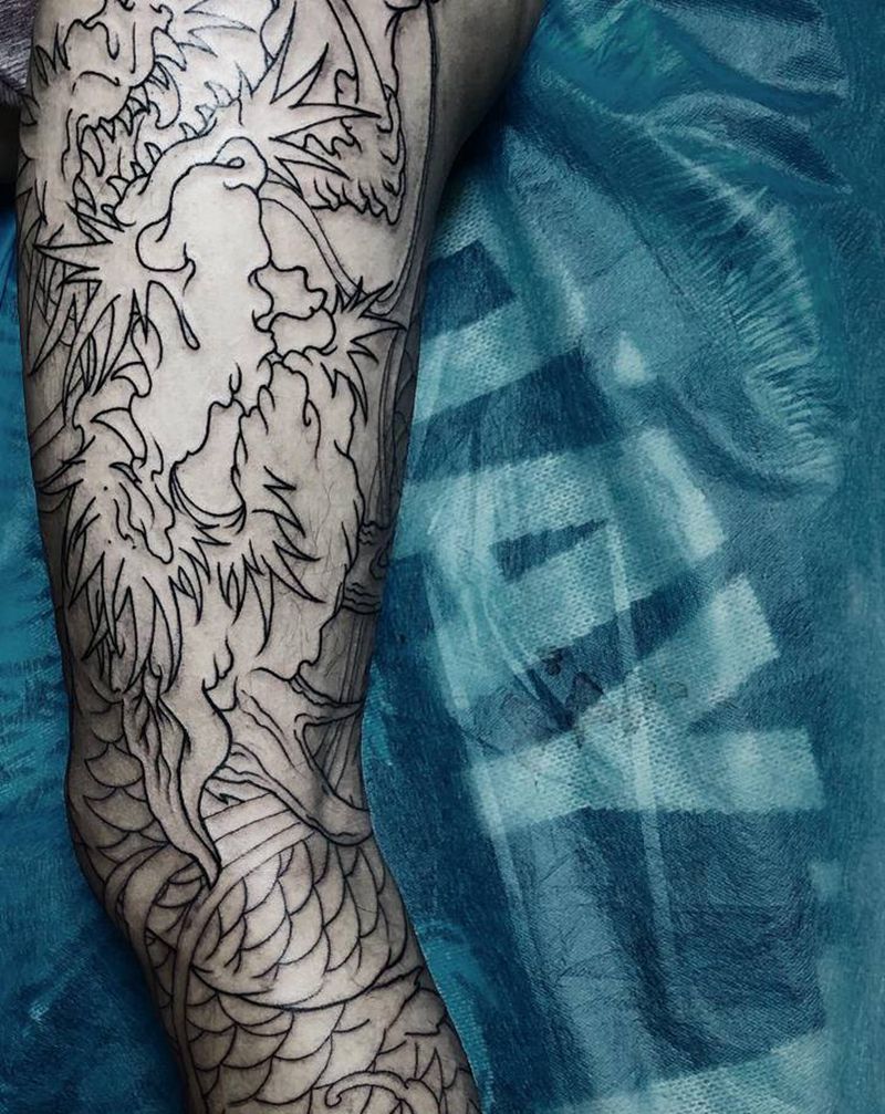 龙纹身图片_腿部纹身图案