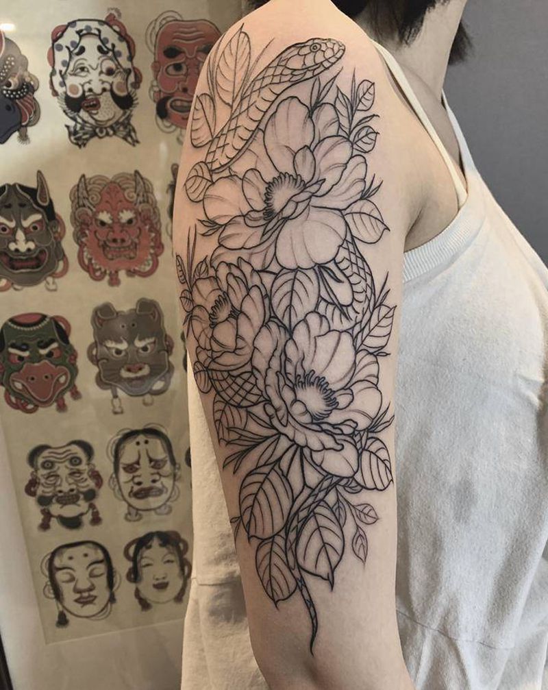 素花纹身图片_手臂点刺纹身图案