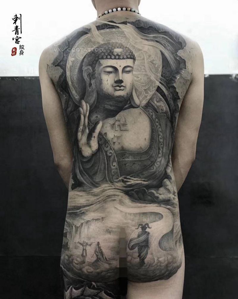 满背佛纹身图片_背部纹身图案