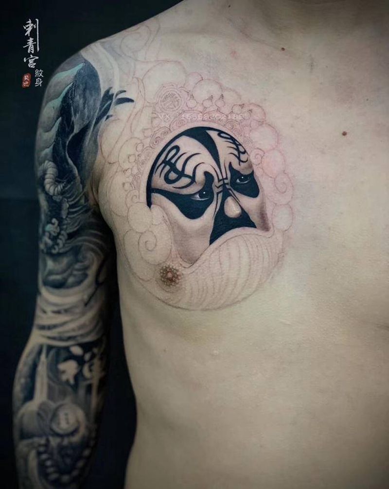 霸王别姬纹身图片_胸部纹身图案